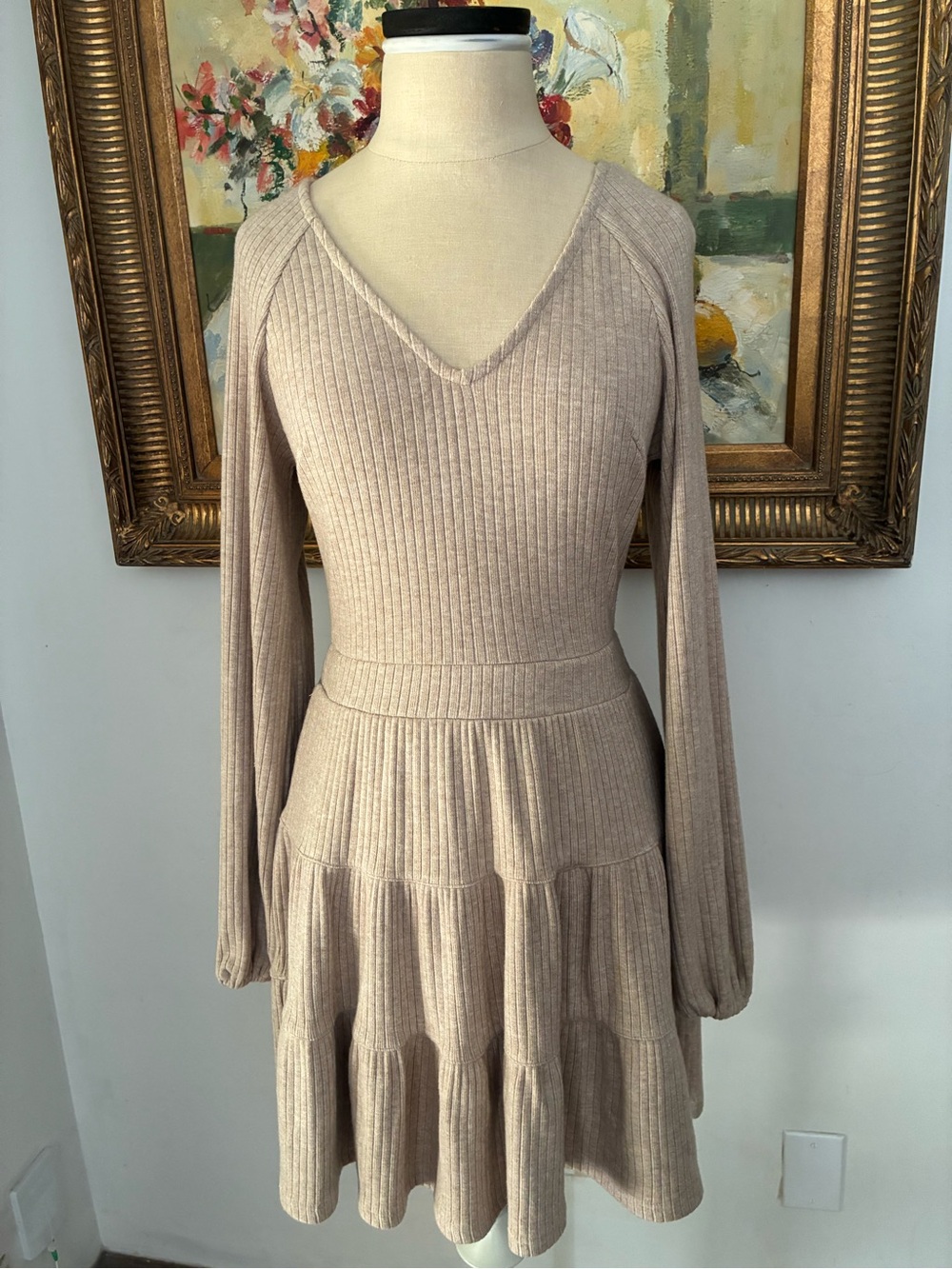 Lulus Beige Sweater Dress Tiered Fall Dress Size XS